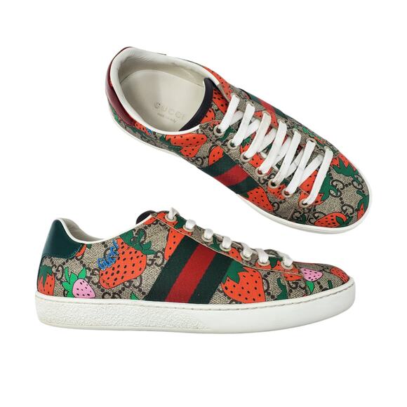 Gucci GG Supreme Monogram Logo Strawberry Lace Up Sneaker 433900 Size 36 US 6 - Picture 1 of 14
